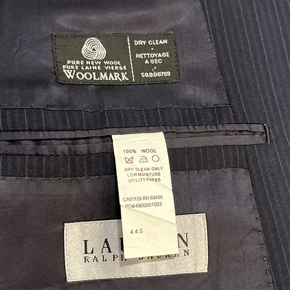 Lauren Ralph Lauren Polo Navy Blue Pinstripe Wool Suit Size‎ 44S